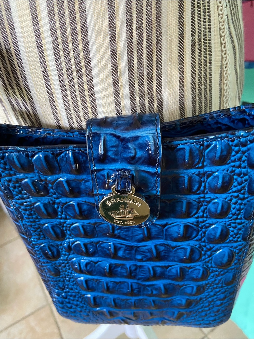 Brahmin Metallic Marley Sapphire Ombré  Melbourne Croc-Embossed Mini Crossbody